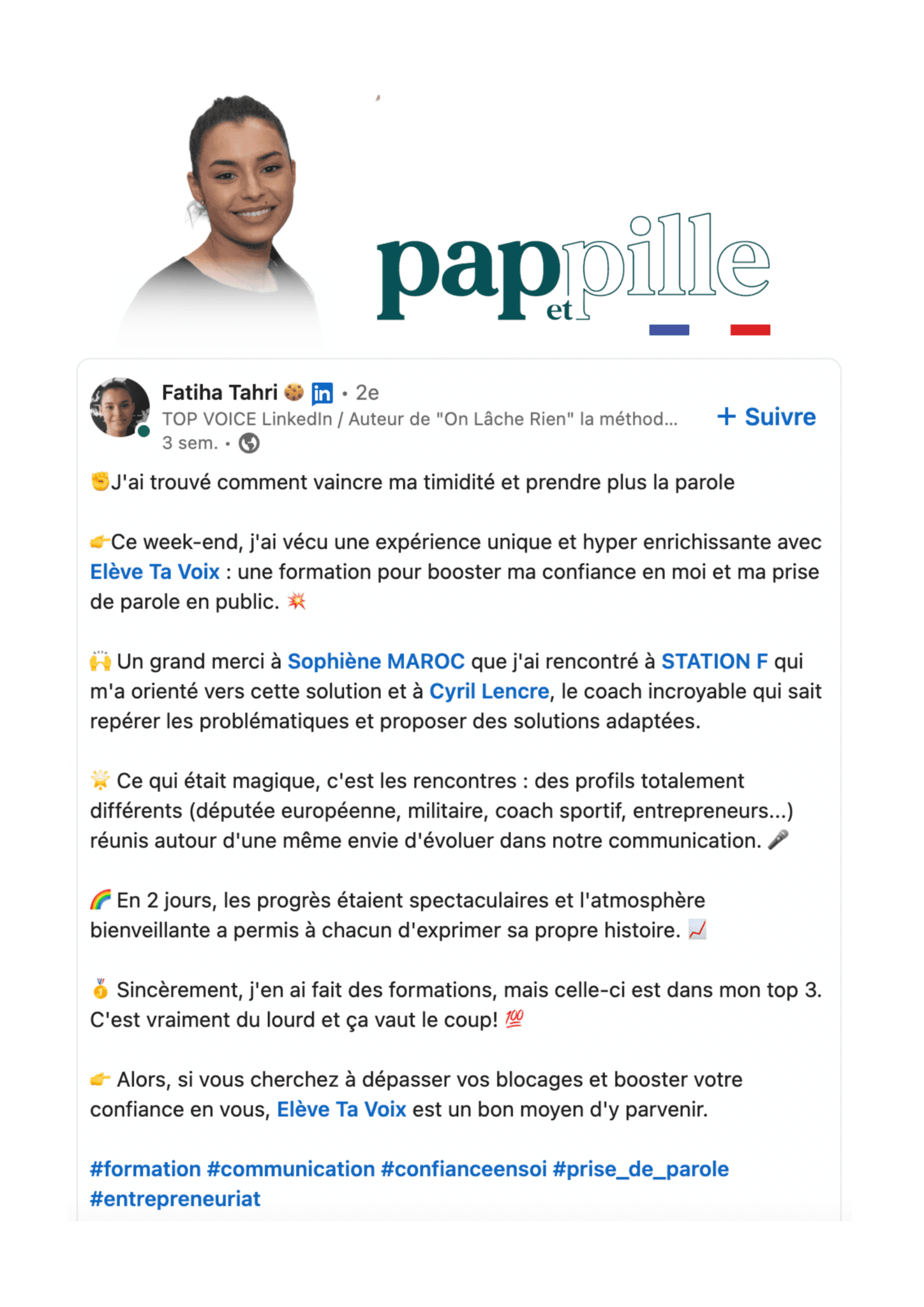 Témoignage LinkedIn de Fatiha Tahri